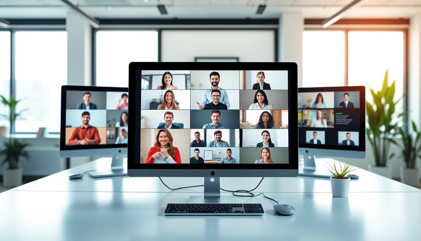 Showcase of enterprise assistant software interface optimizing team collaboration in a modern workspace.