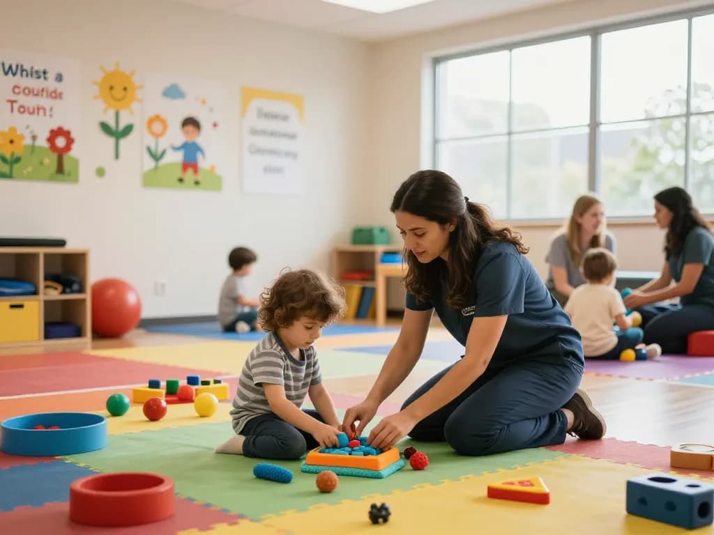Interactive therapy session at Advantage Therapy, showcasing child engagement and support.
