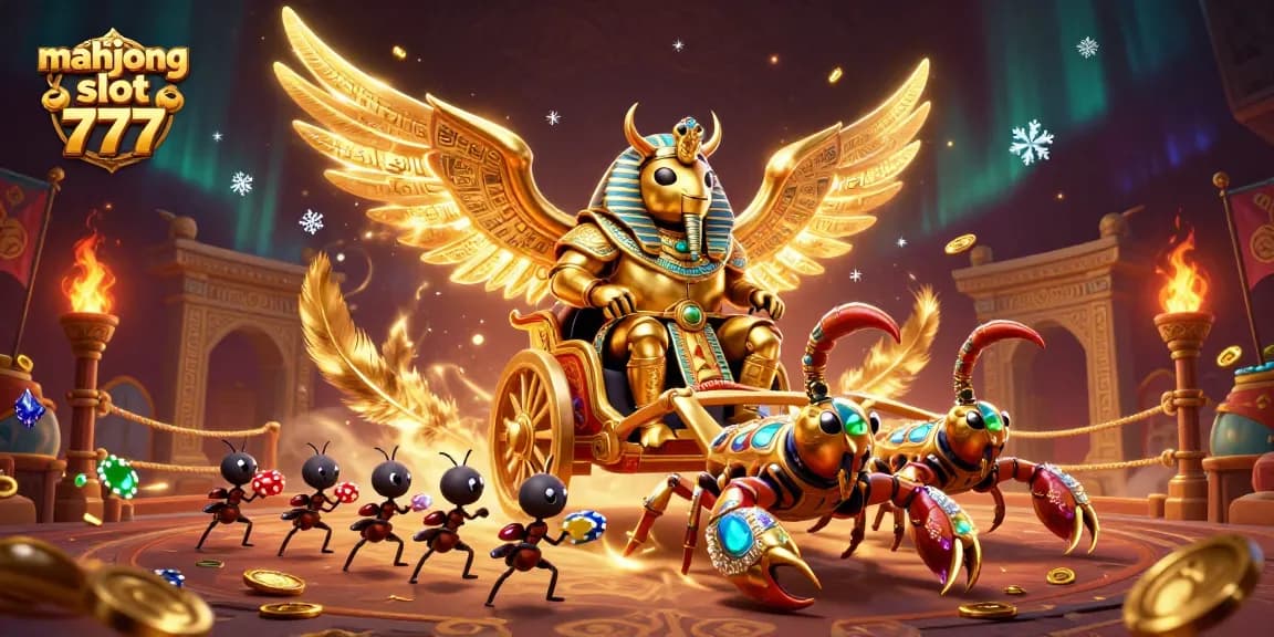 Experience thrills with mahjong slot 777 featuring dynamic golden beetles and gaming elements.