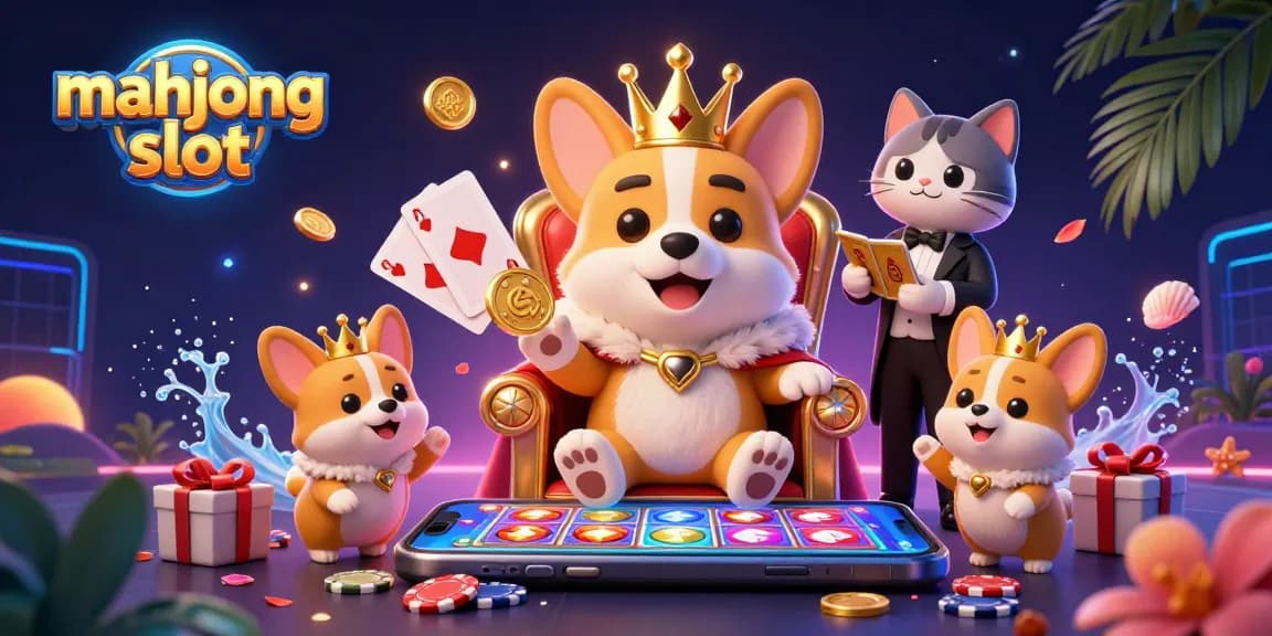Play the exciting mahjong slot with vibrant characters and dynamic casino elements in a vivid 3D illustration.