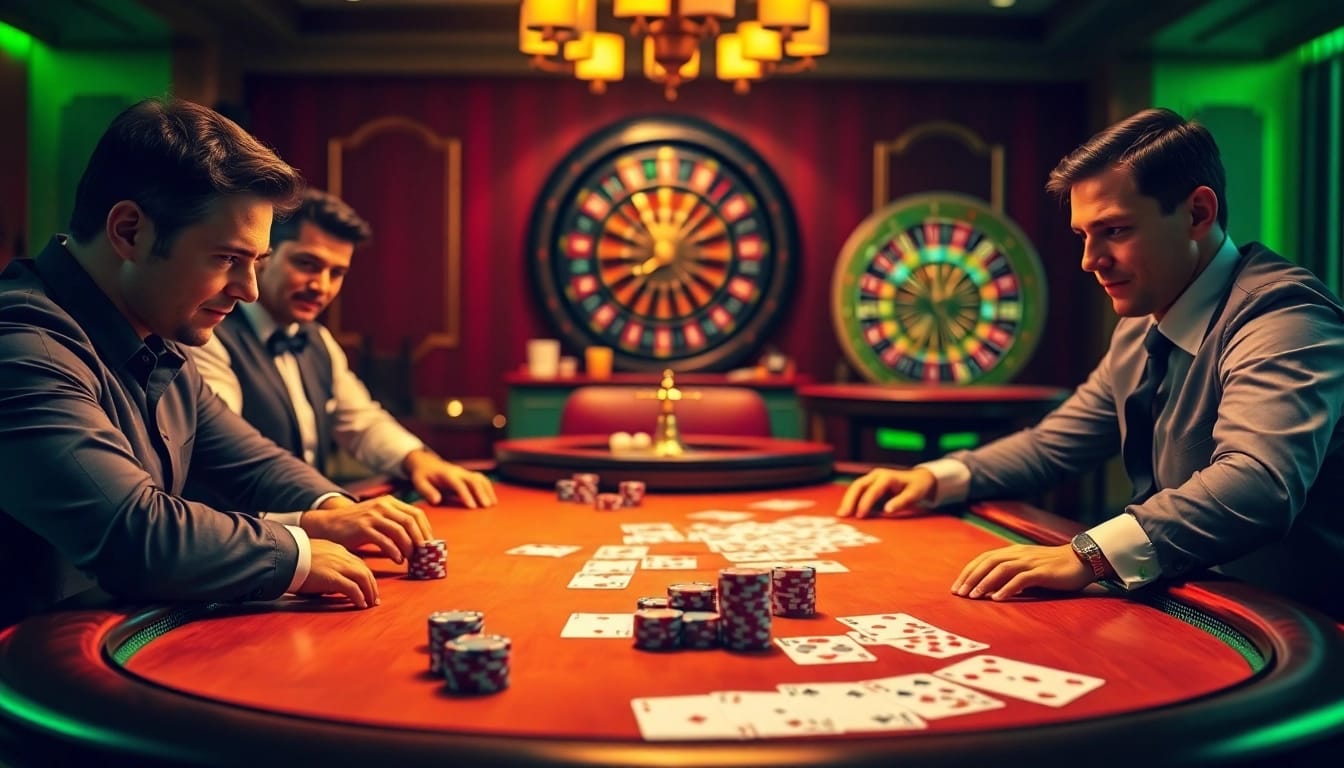 Captivating scene of เจ้ามือรับแทง F168 poker table with players, chips, and excitement