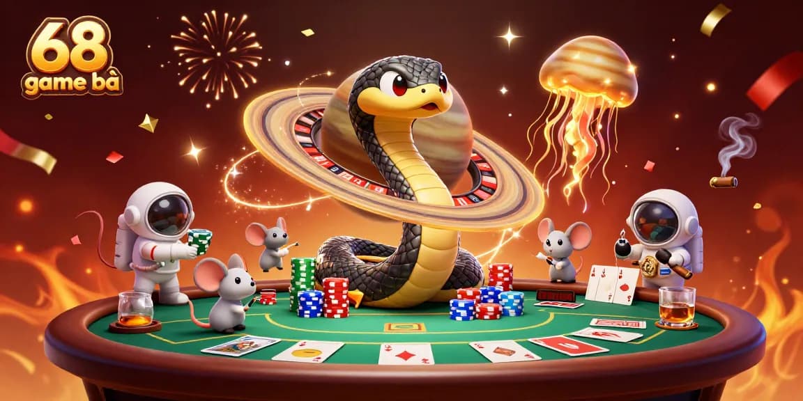 Bet and win big with 68 game bài at the cosmic casino featuring energetic cartoon characters.