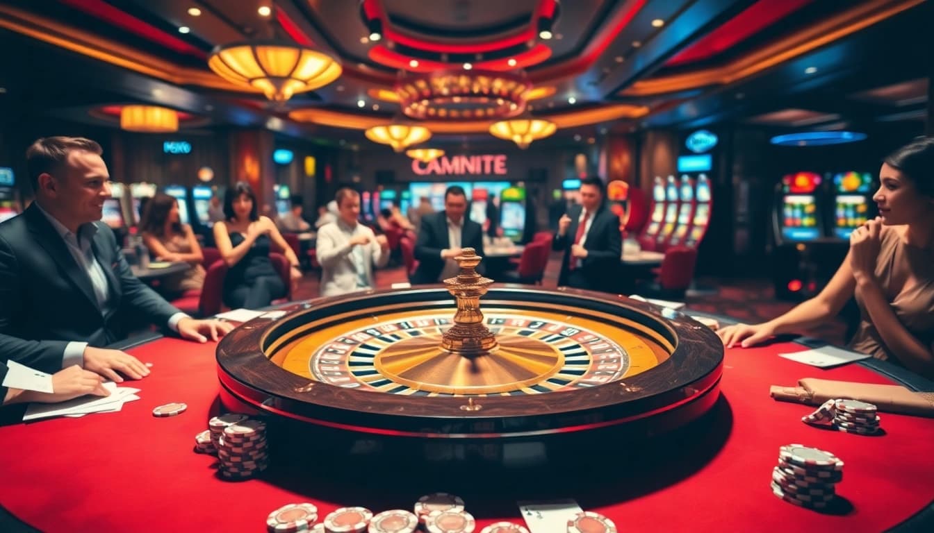 Experience the thrill of Link Vào Nhà Cái 68VIP with gamblers enjoying roulette and card games.