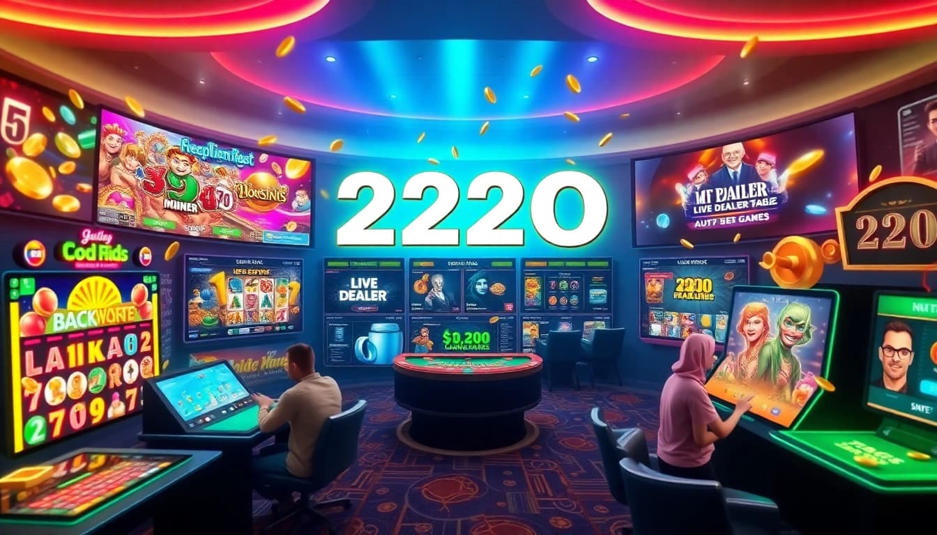 Engaging interface of 222O showcasing vibrant slots and live dealers in an exciting gaming environment.
