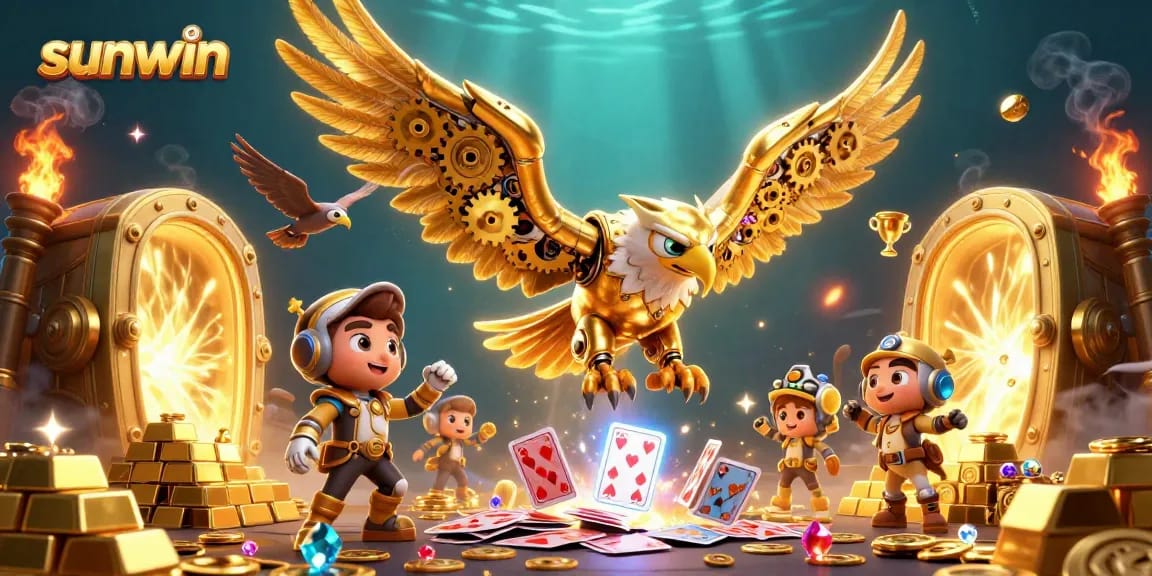 Experience thrilling adventures with sunwin playing cards in a vibrant casino scene full of treasure.