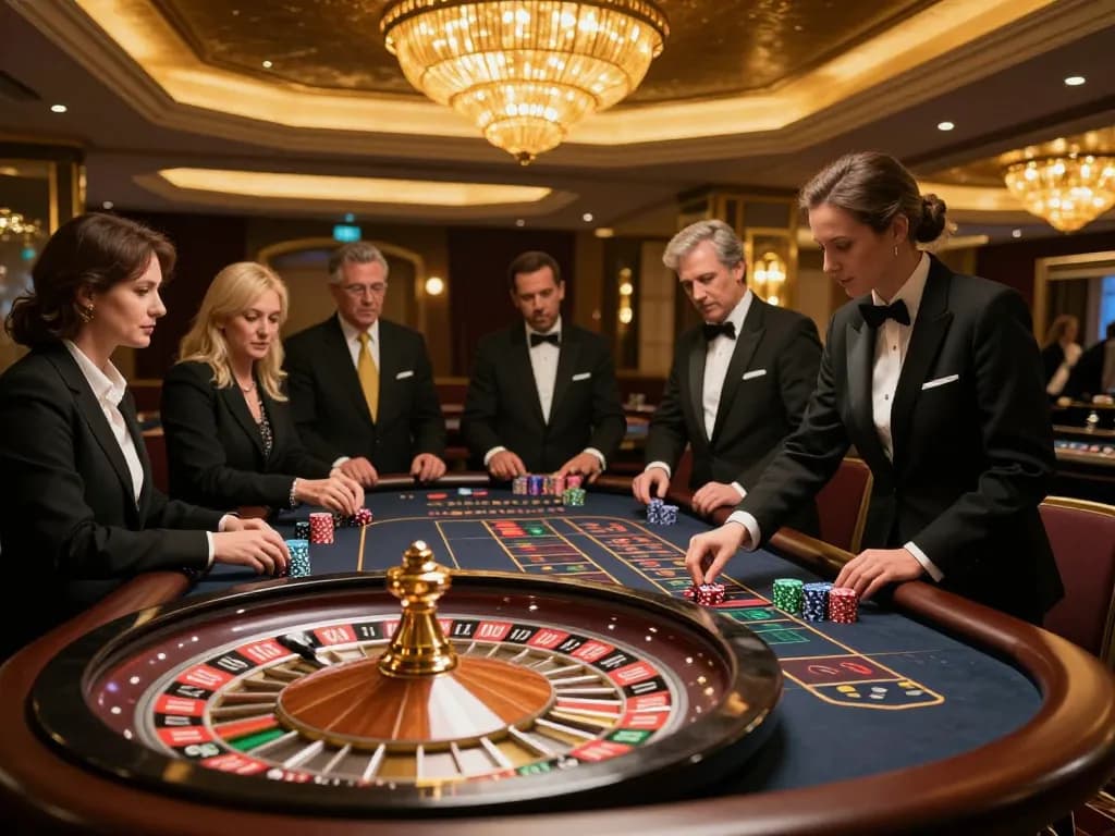 Engaging gameplay at spin panda kasino roulette table with players and croupier in action.
