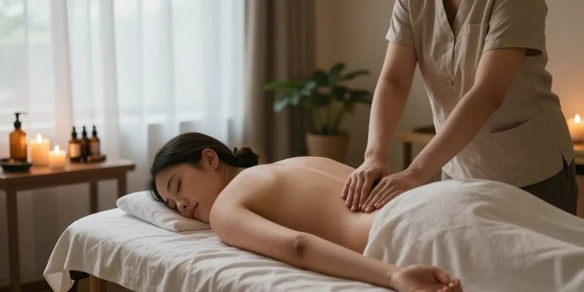 삼성동마사지에서 아로마 오일을 사용한 편안한 마사지 장면