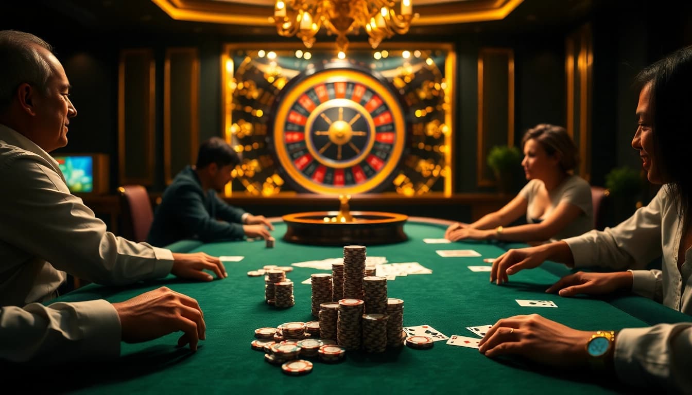 Experience thrilling gambling excitement with the Link Vào Nhà Cái 68VIP at a luxurious casino table.