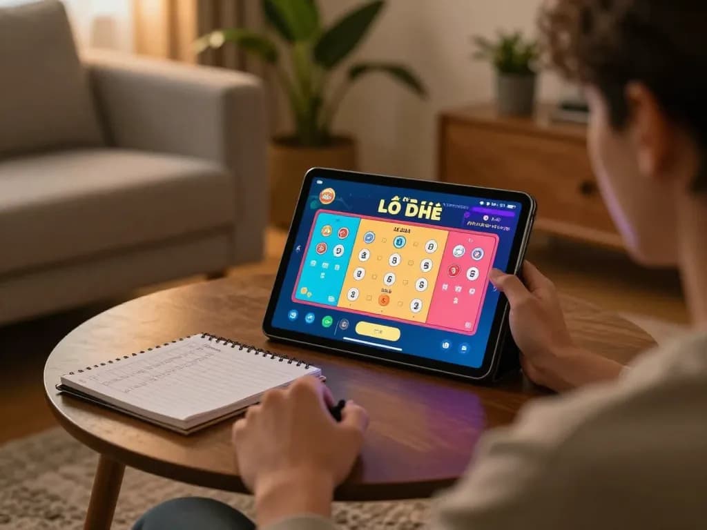 Lô đề online gaming session on a tablet, showcasing strategic betting tactics in a cozy home setting.