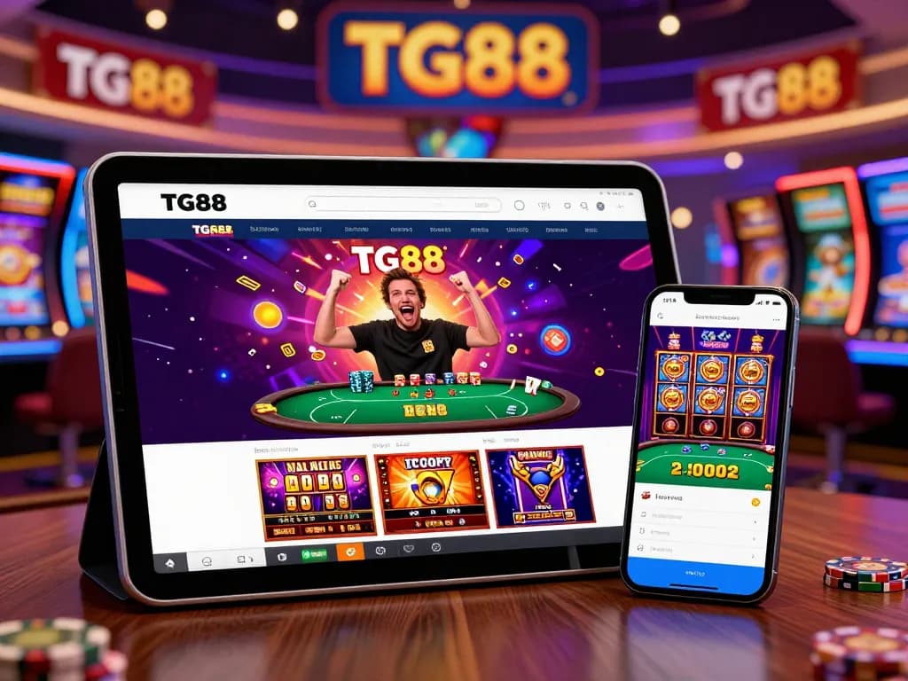 Engaged player celebrating a win on TG88 online gaming platform with vibrant graphics.