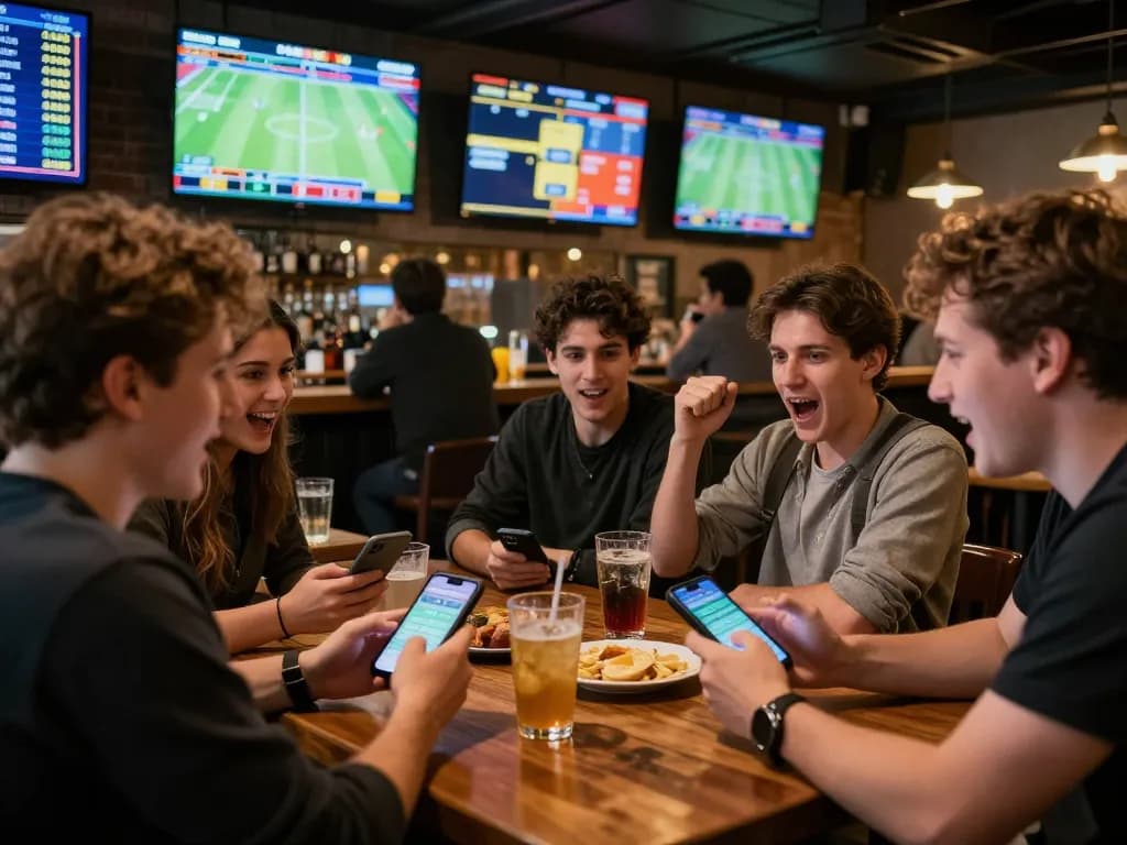 Cheering friends placing bets on traditional Mexican ingredients at lively sports bar