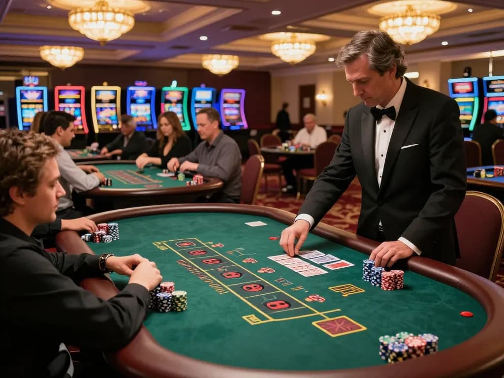 Players enjoying a strategic blackjack game at DH88 casino, showcasing excitement and luxury.
