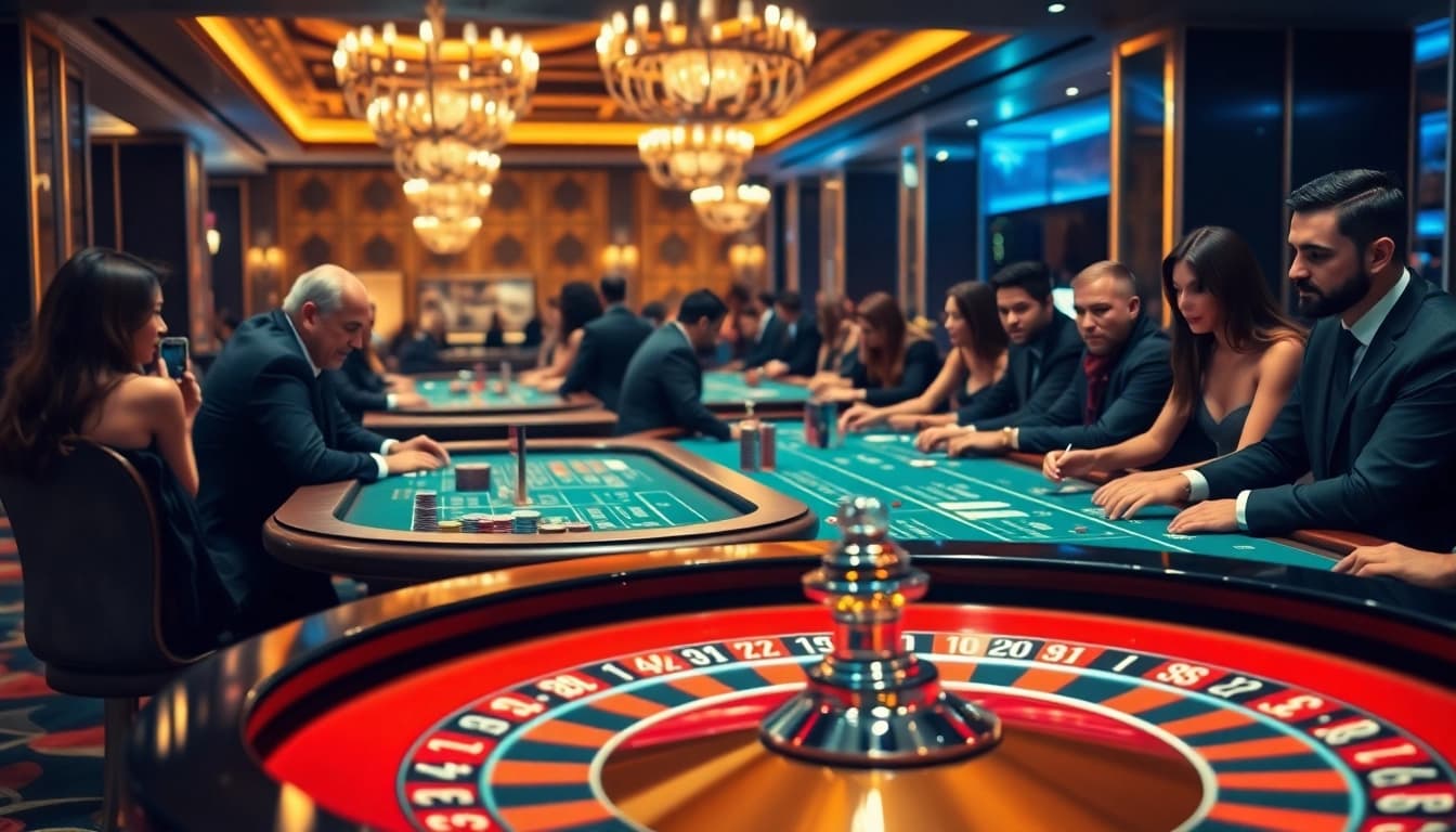 คาสิโนที่มีบรรยากาศหรูหราและการเล่นเกมที่น่าตื่นเต้นในโต๊ะพนัน