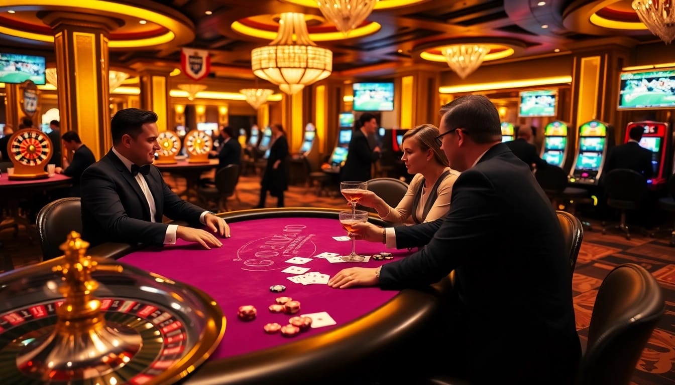 Engaging scene of players at a poker table, highlighting kjc.football amidst vibrant casino excitement.