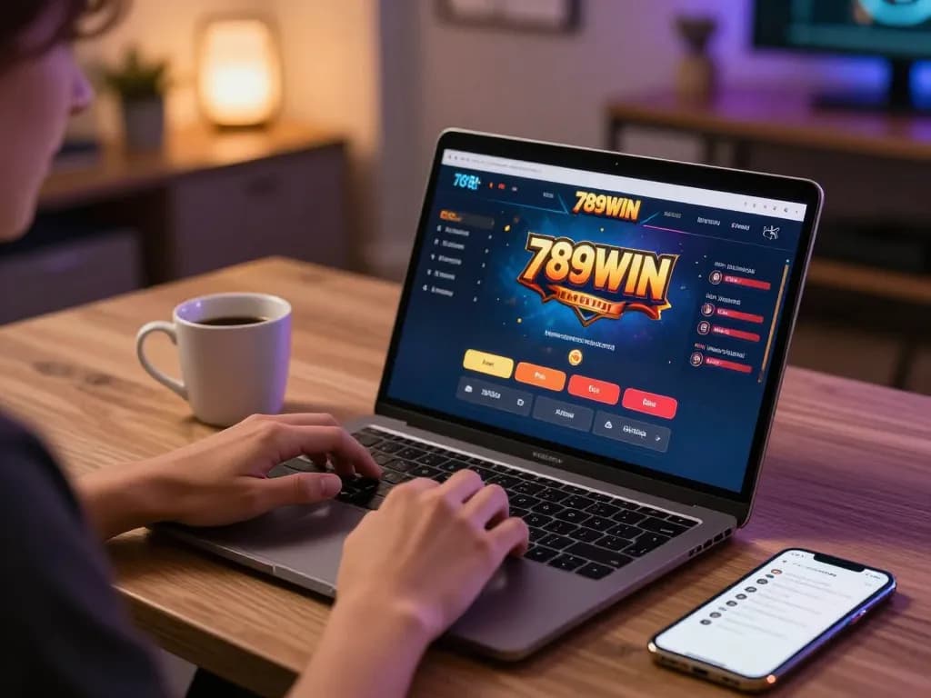 Engaging with the 789WIN online casino interface while placing strategic bets at home.