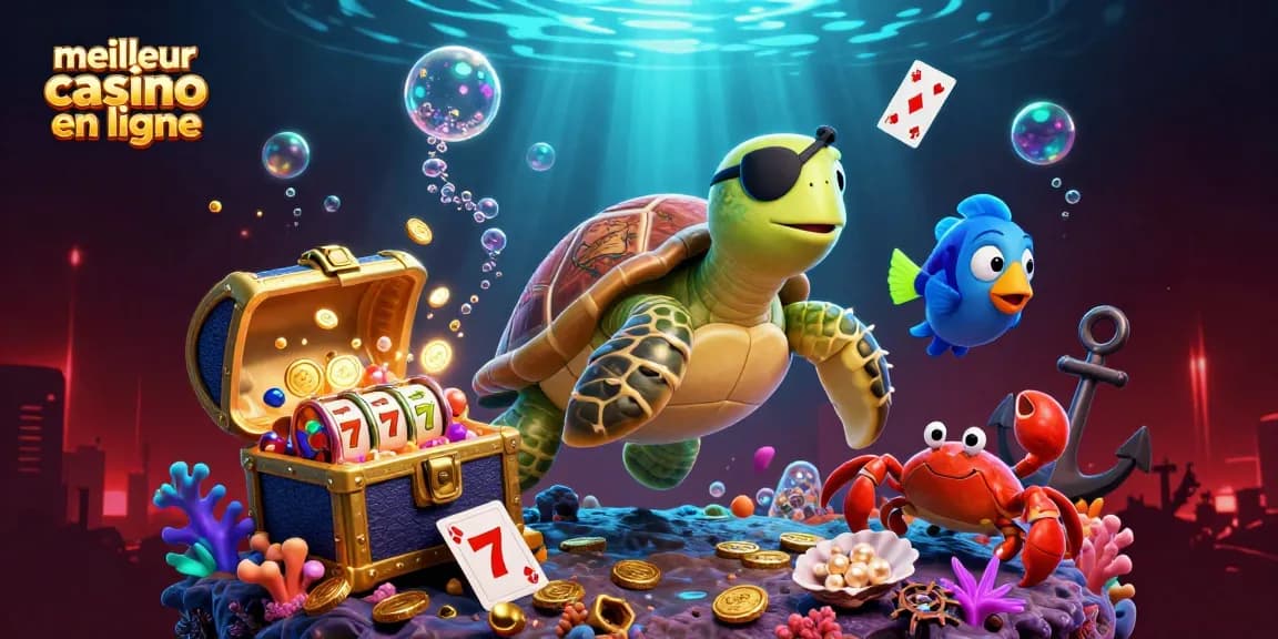 Jouez comme un expert au meilleur casino en ligne avec une scène animée de machines à sous et des personnages colorés.