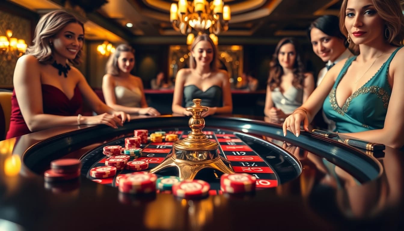Aksi permainan roulette dengan chip berwarna-warni dalam casino, menampilkan suasana yyrr yang mengasyikkan.