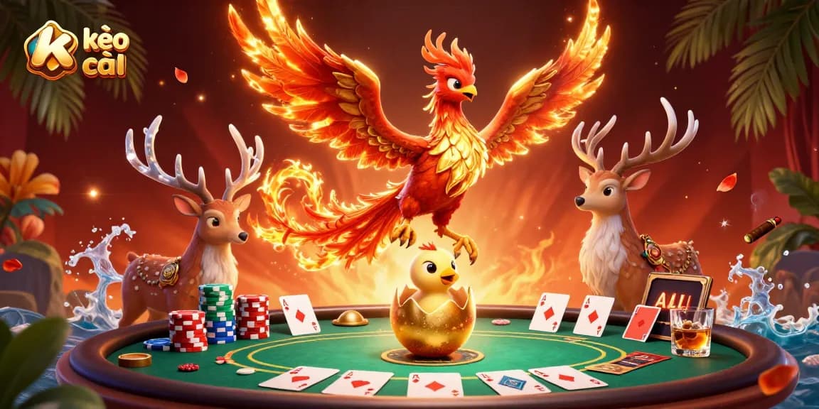 Experience the thrill of kèo nhà cái with vibrant characters, poker chips, and 3D casino elements.