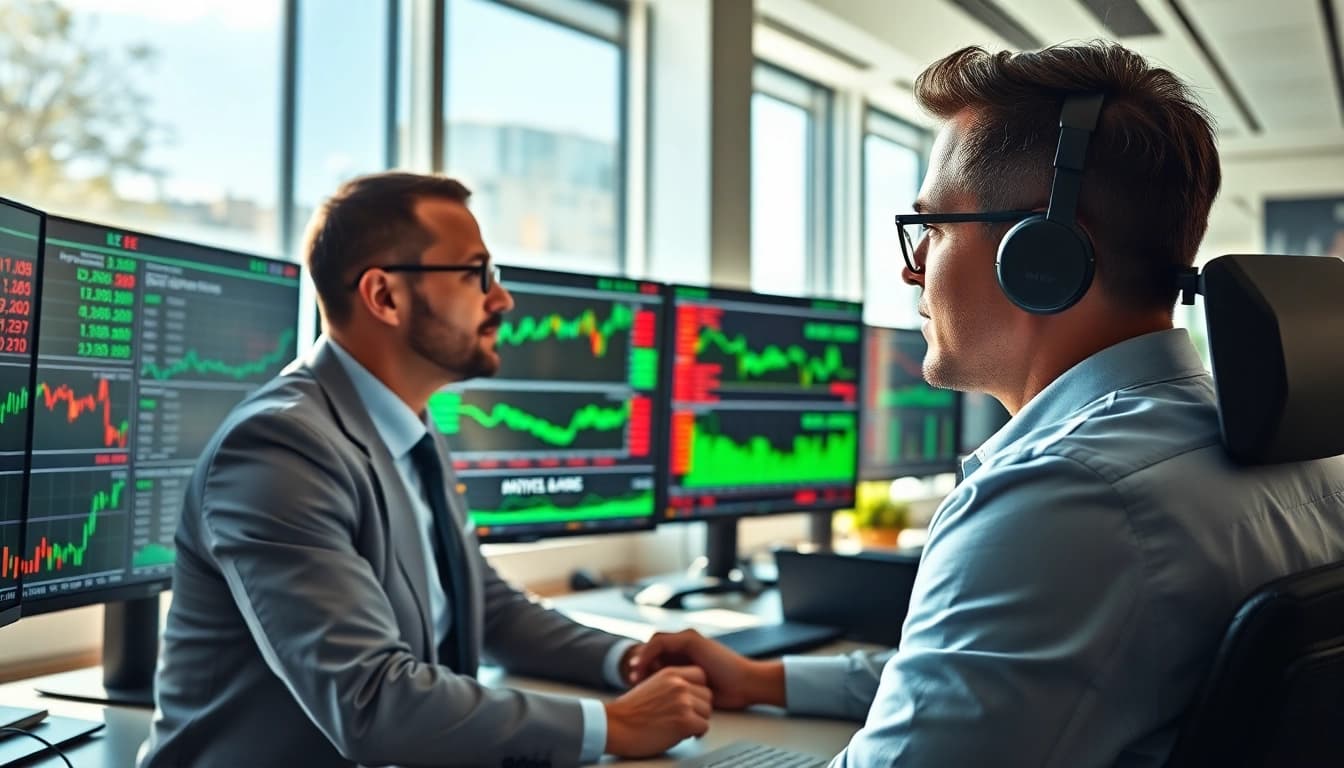 Analyze DE stock price trends with a dedicated stock analyst in a modern office.