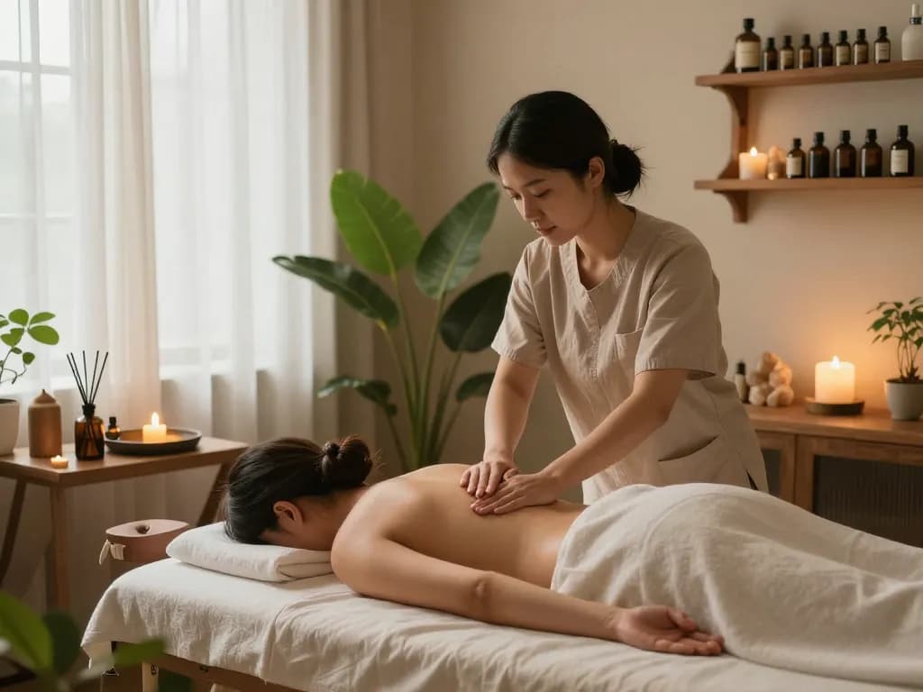 Relaxing 역삼동마사지 session in a tranquil setting with soothing atmosphere and skilled therapist.