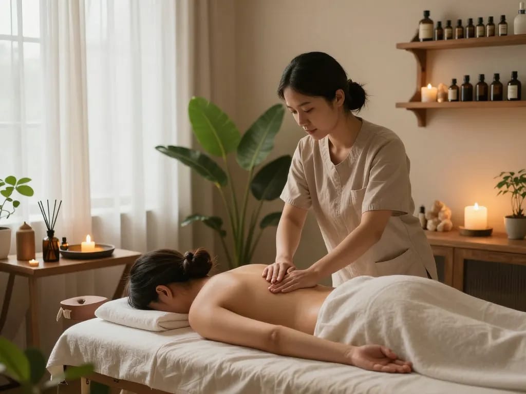 Relaxing 역삼동마사지 session in a tranquil setting with soothing atmosphere and skilled therapist.