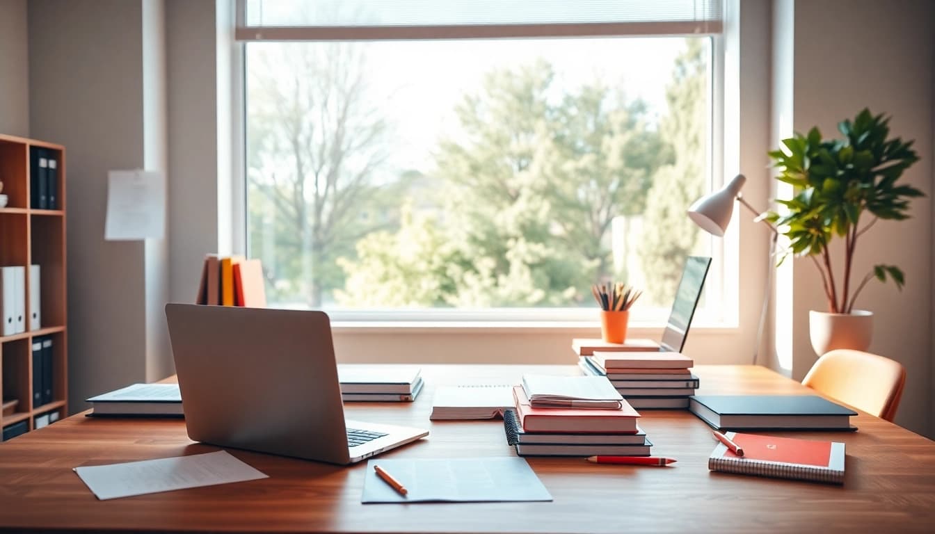 Engaging study environment for CompTIA exam assistance with a laptop and study materials.