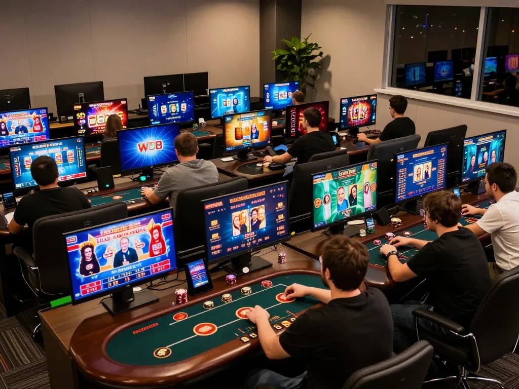 Engaging gaming experience at Trang Chủ W88 with users playing on various devices, showcasing online casino excitement