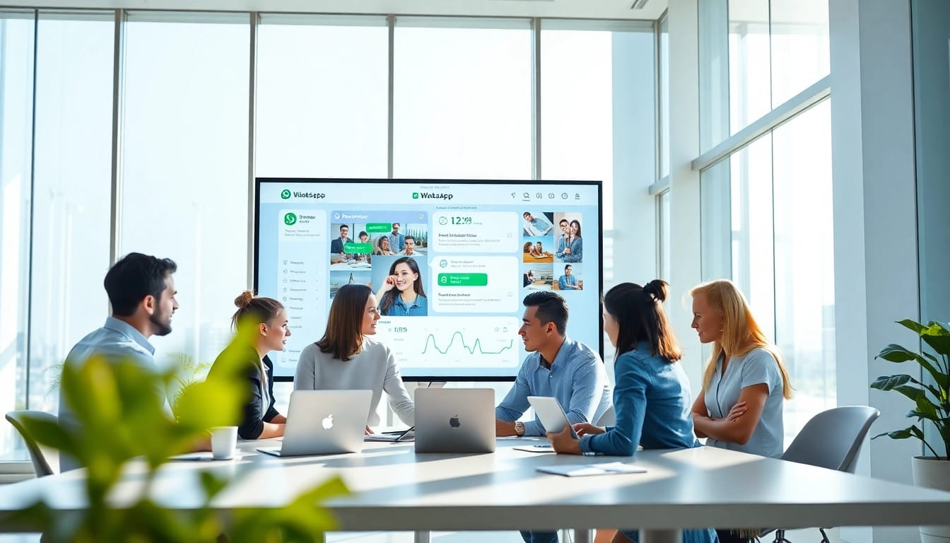 Understanding what is a CRM for WhatsApp through a professional team collaboration scene.