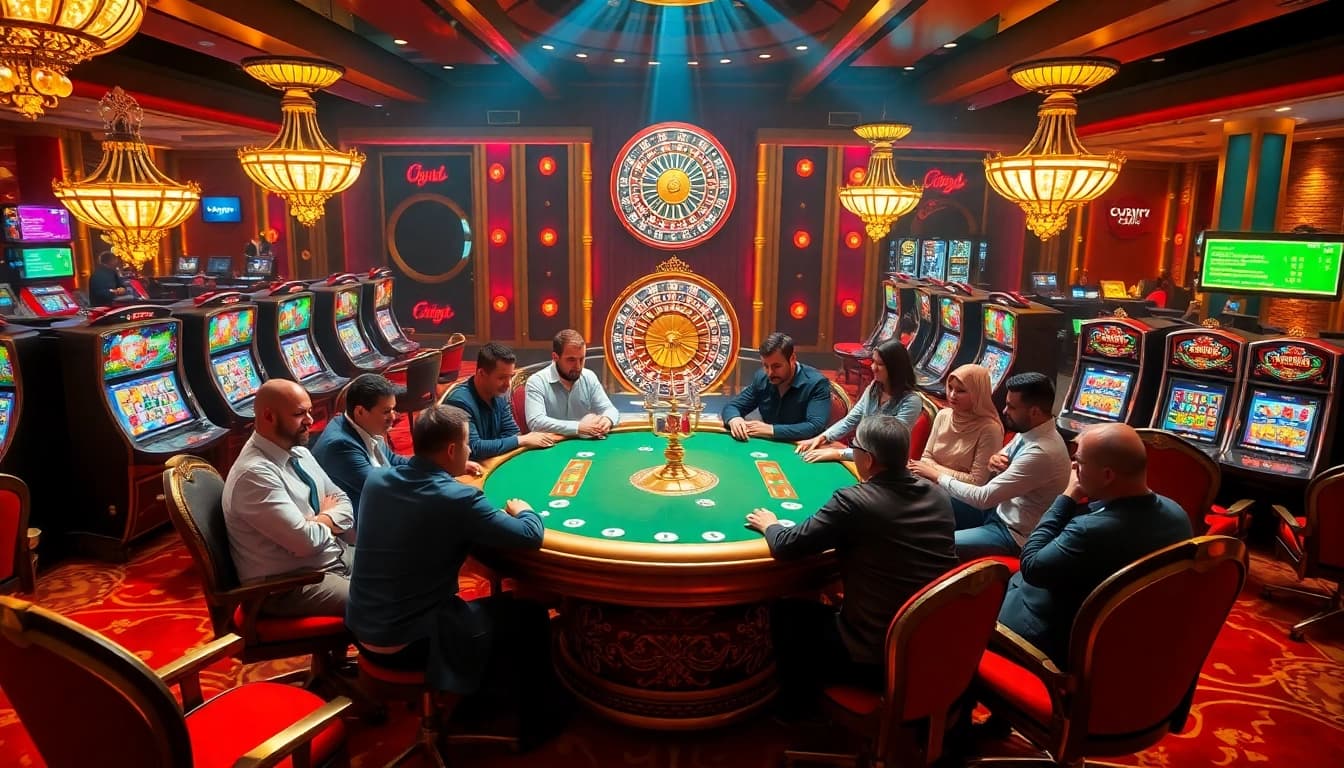 Engage in exciting gameplay at https://23wini.online with vibrant casino tables and players, showcasing thrilling moments.