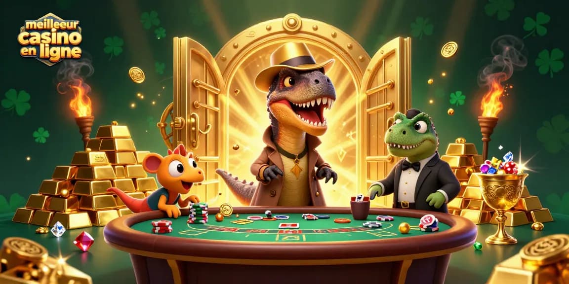 Profitez des jeux au meilleur casino en ligne avec des personnages de dinosaure aux tables de blackjack.