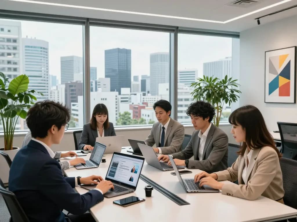 現代のバーチャルオフィスでの協力的なチーム;バーチャルオフィス東京安いソリューションを見つけましょう。