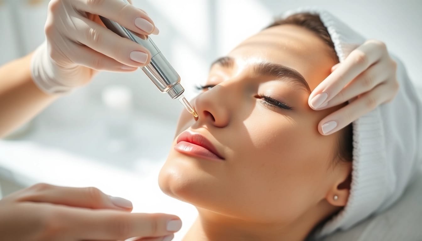Applying the best microneedling serum in a serene treatment room focused on skincare.