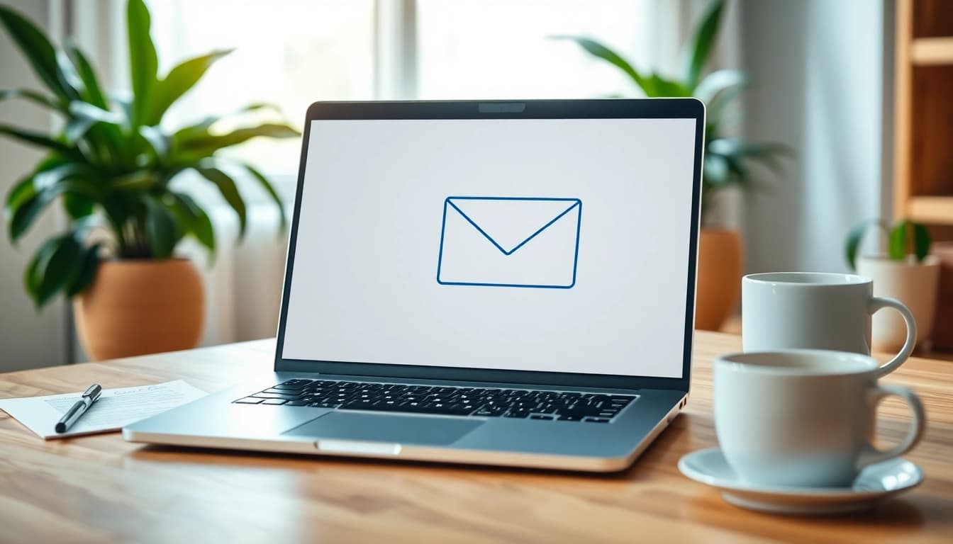 Visual of a temp mail disposable email interface within a modern virtual office setting