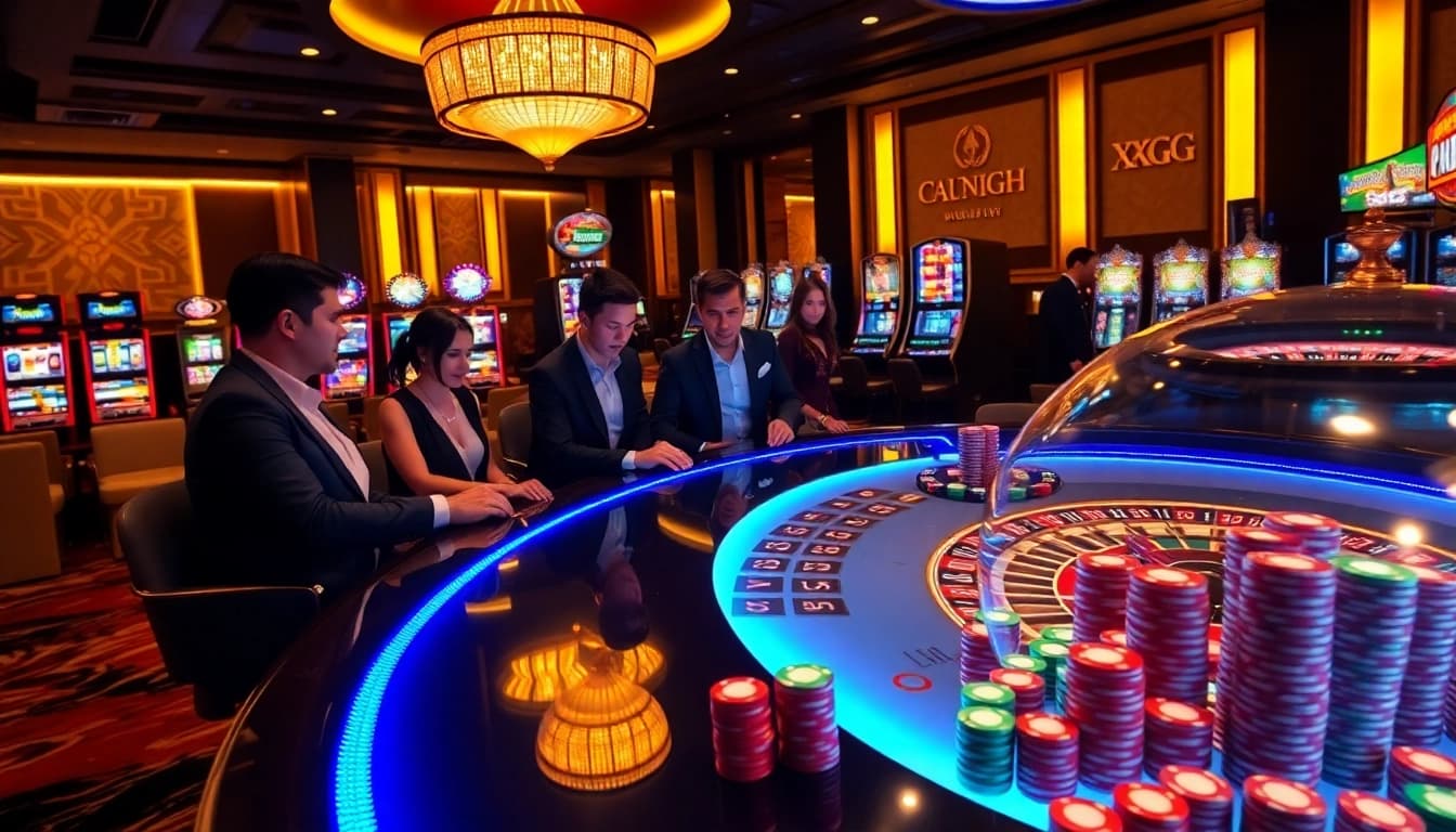 Players enjoying a thrilling poker game at xxgg's luxurious casino table.