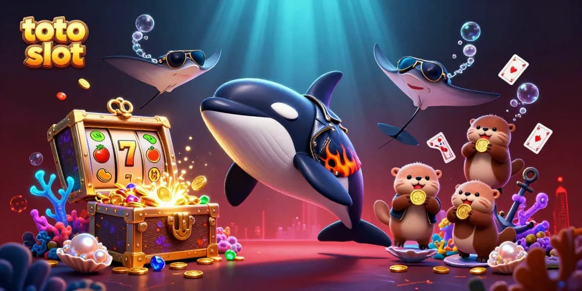 Engage in thrilling toto slot action surrounded by vibrant underwater characters and casino elements.