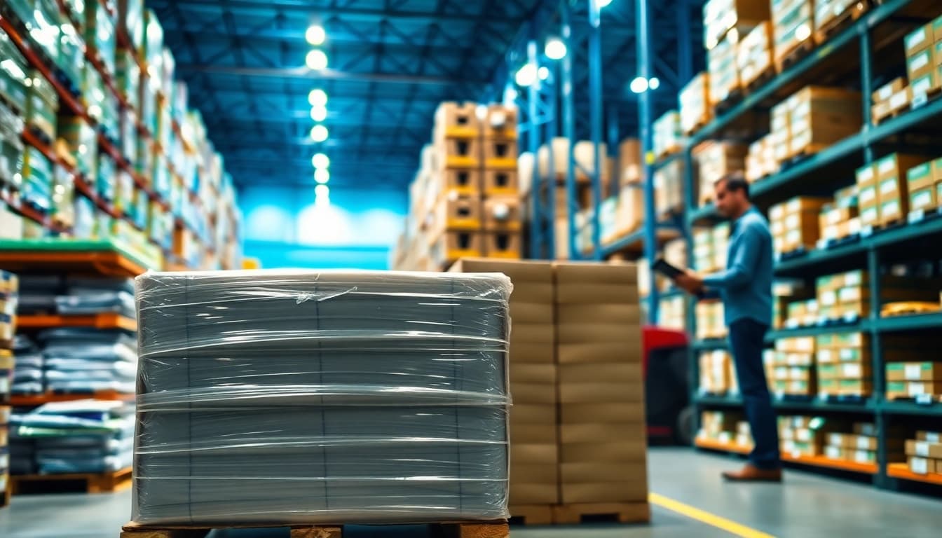 Managing excess inventory in a well-organized warehouse with vibrant stock.