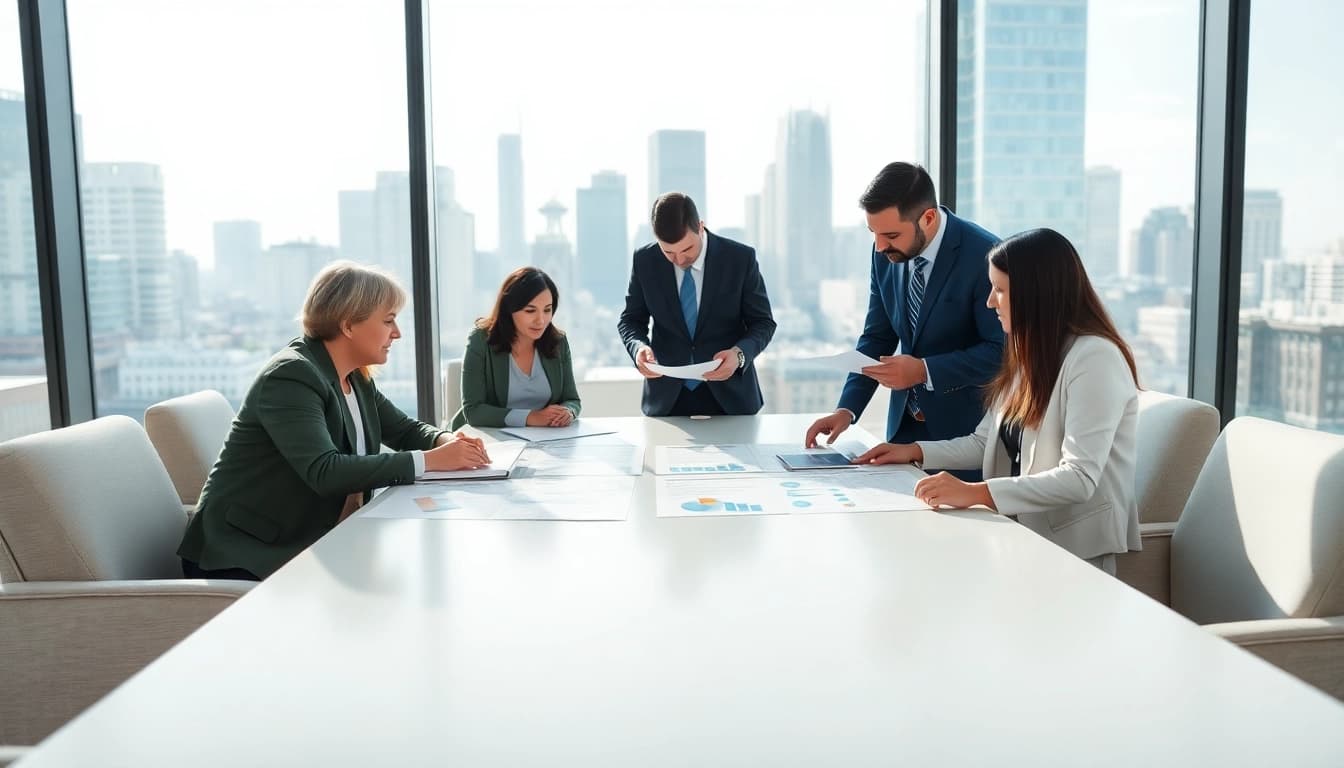 Discussing Federal and State contracts in a dynamic business meeting.