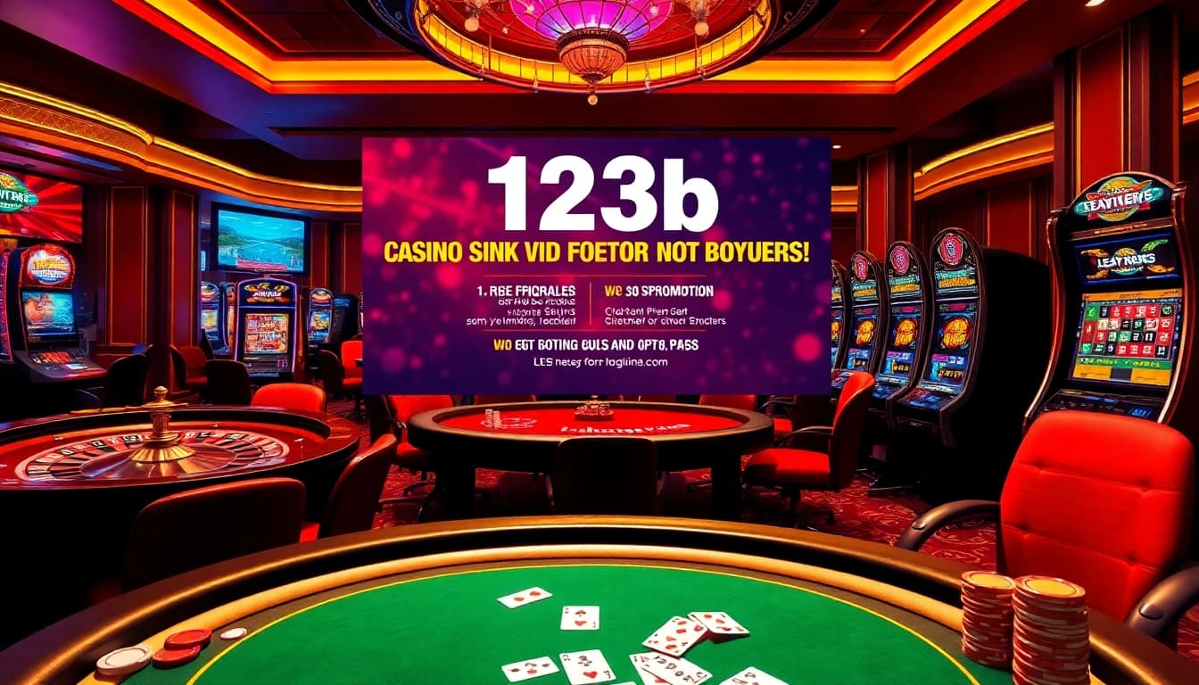 Experience the excitement of betting at 123b with vibrant casino visuals, poker tables, and promotions.
