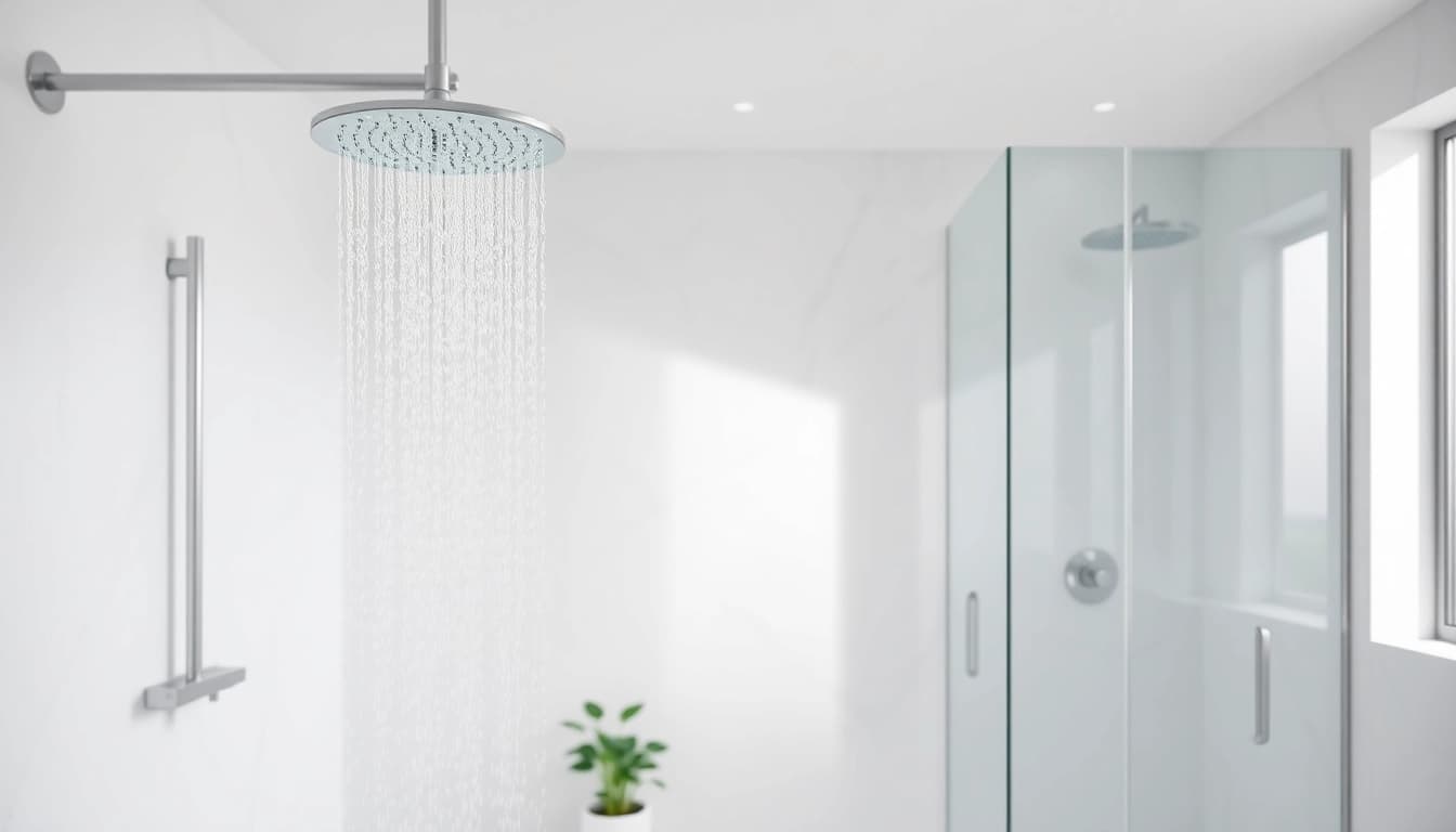 Elegant showers showcased in a contemporary bathroom with sleek designs and soothing ambiance.