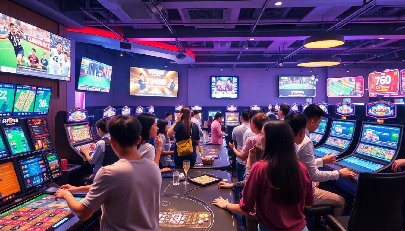 Players enjoying various games at 789WIN online casino platform, showcasing excitement and engagement.