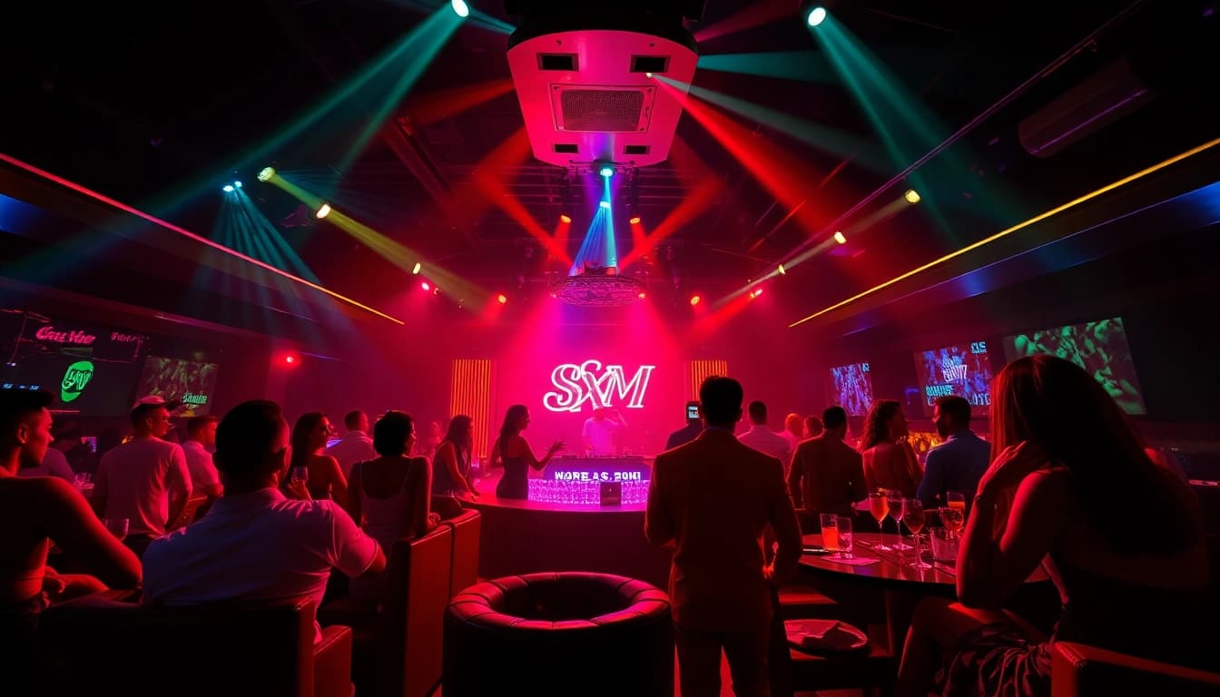 Energetic nightlife at Club SXM, featuring vibrant lighting and guests enjoying their experience.