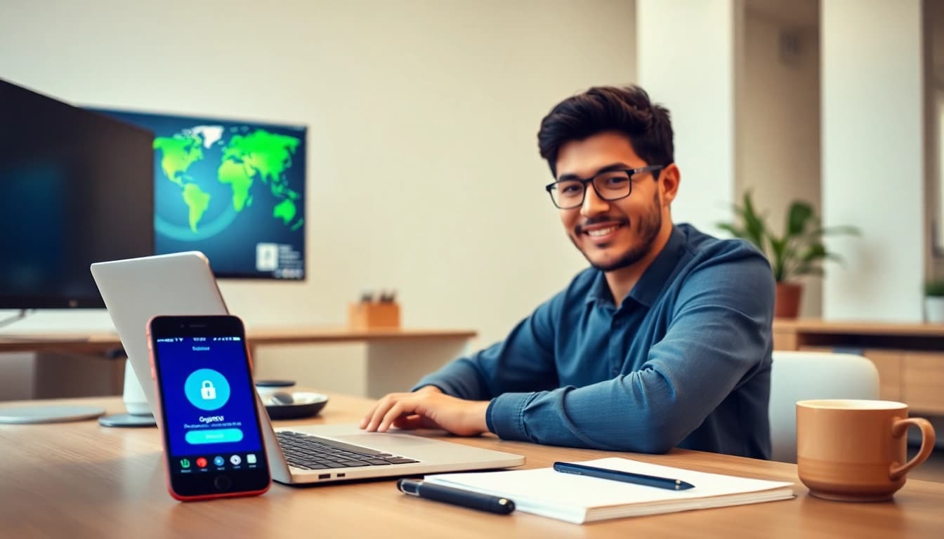 QuickQ 下载:用户在现代笔记本电脑上使用 QuickQ VPN 应用,享受无缝的在线安全。