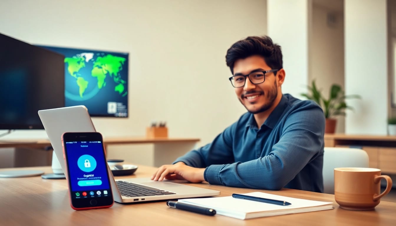 QuickQ 下载:用户在现代笔记本电脑上使用 QuickQ VPN 应用,享受无缝的在线安全。