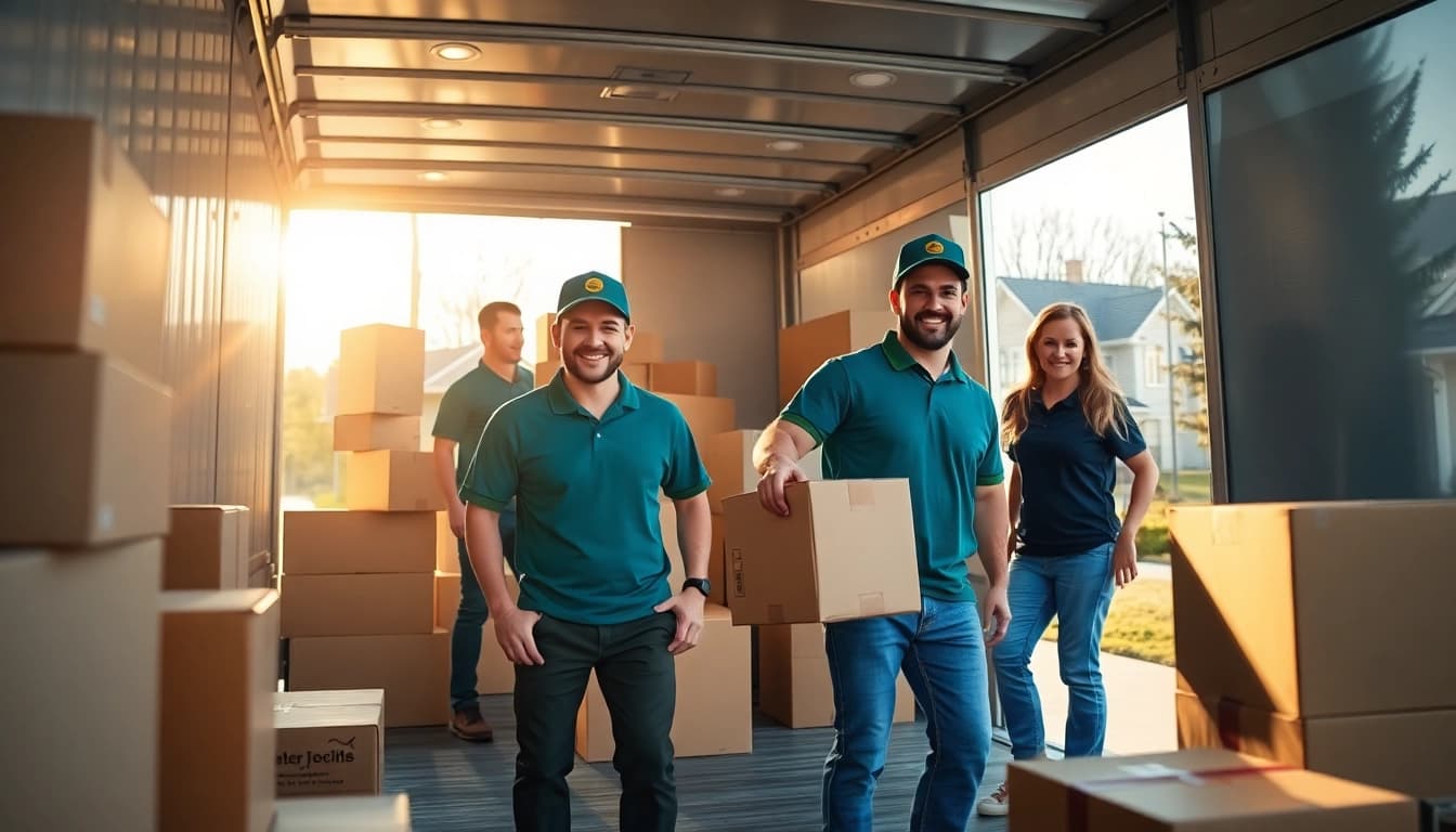Movers from moving companies Calgary efficiently loading furniture into a moving truck.