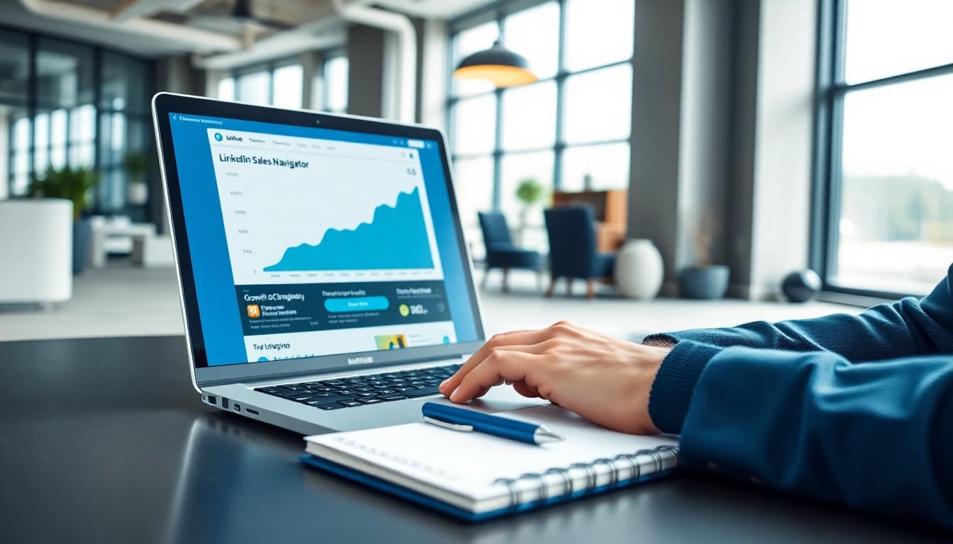 Effortlessly scrape sales navigator leads safely with a professional at work in a modern office environment.
