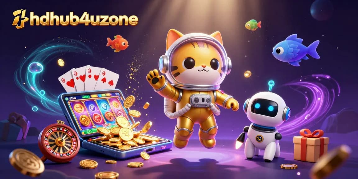 Mengalami keseruan permainan slot di hdhub4uzone dengan karakter kucing astronot dan anjing robot di ruang angkasa.