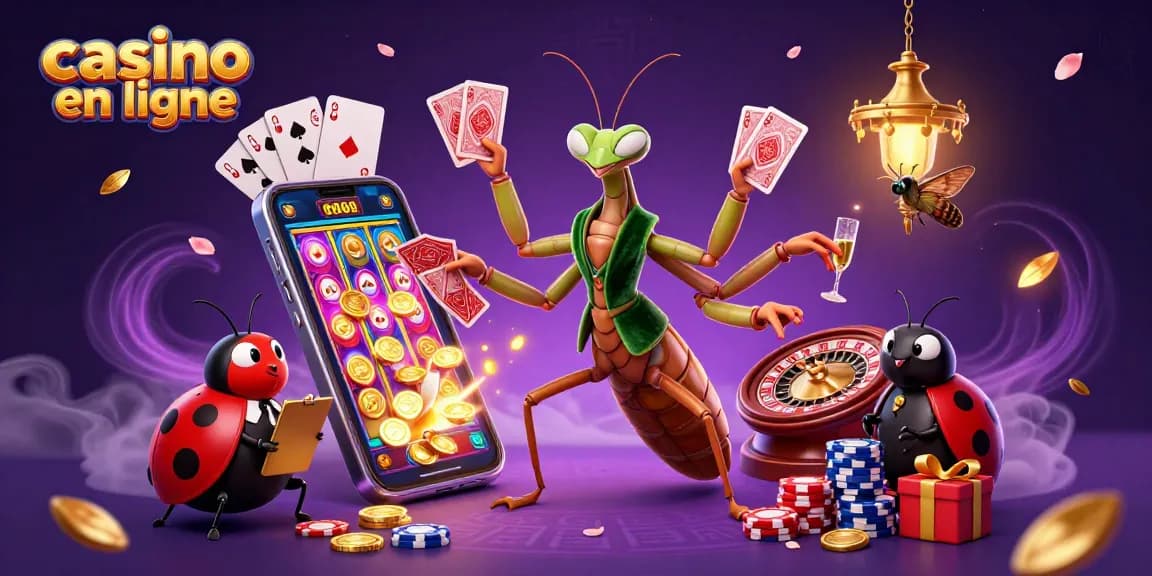 Jouer dans un casino en ligne avec des jeux captivants, des cartes et des jetons dispersés autour
