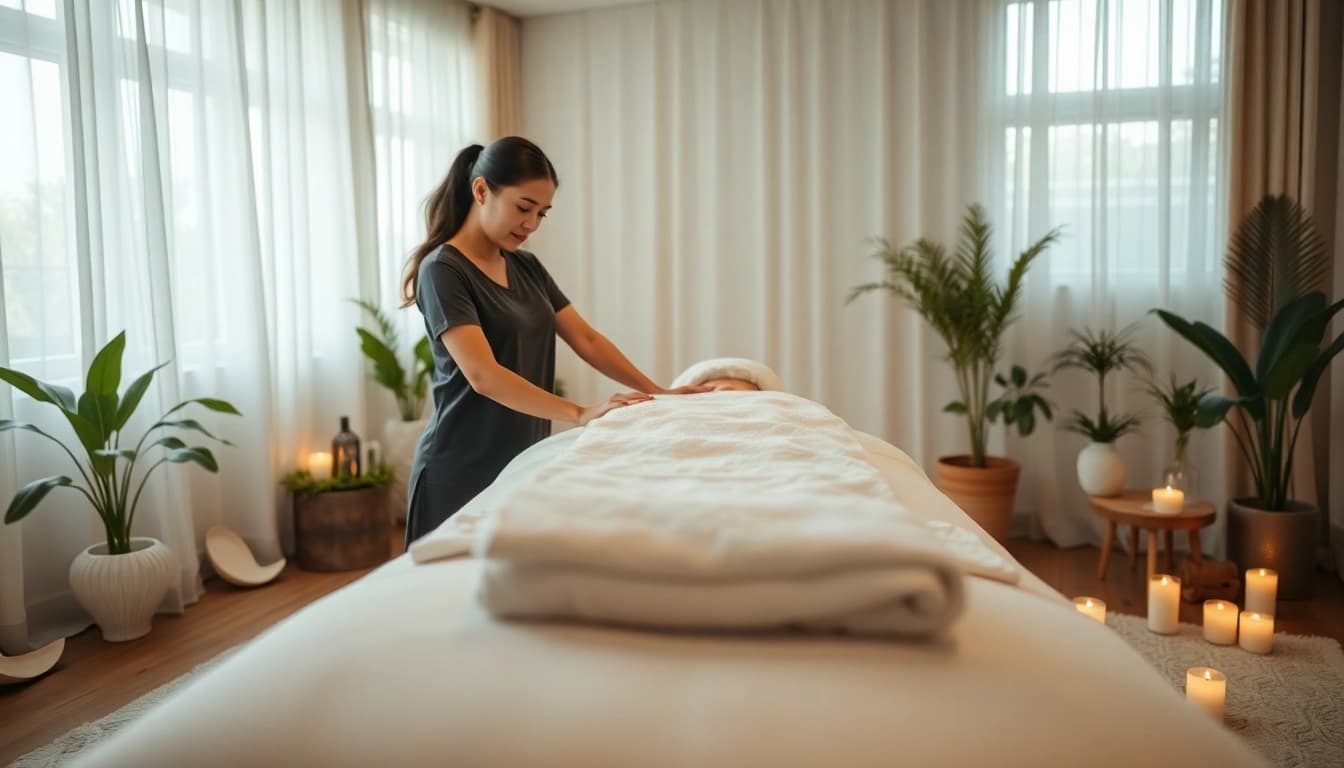 출장마사지 in a relaxing home environment with a professional masseuse.