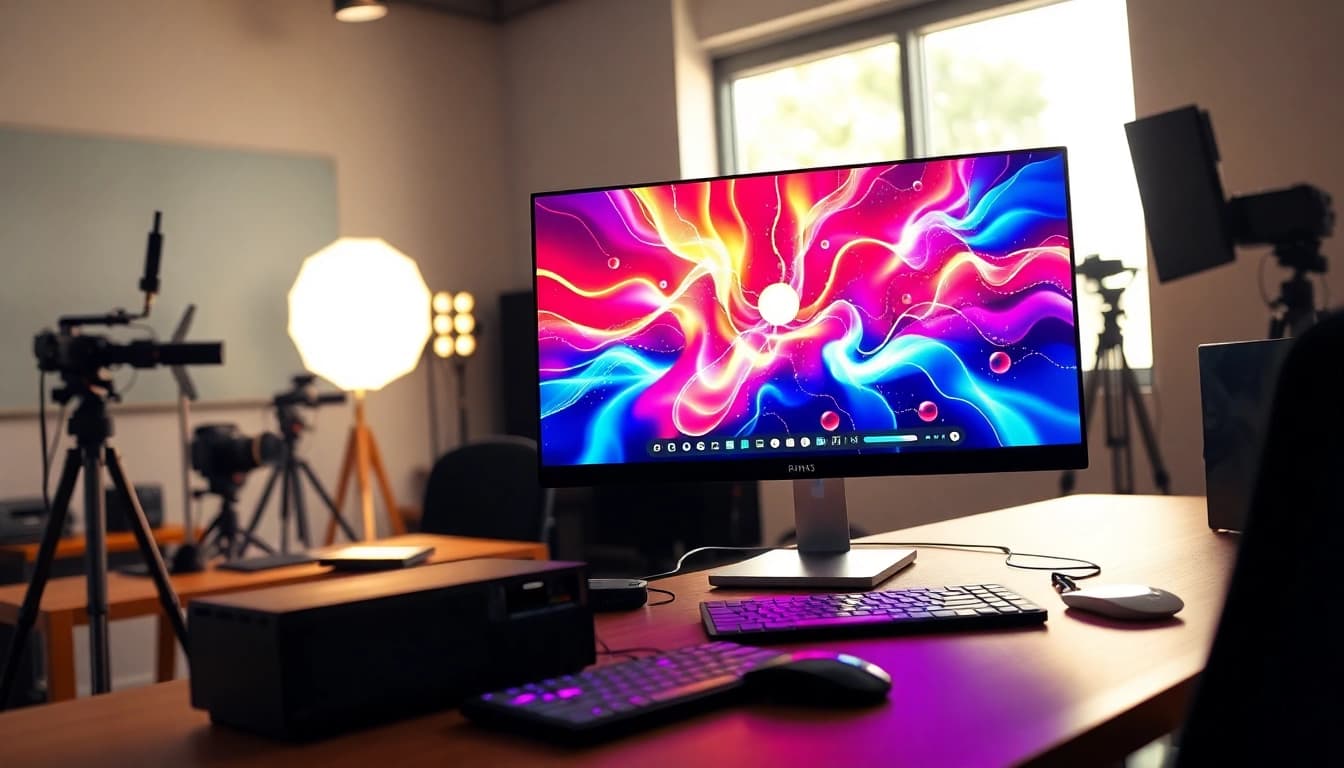Creating engaging content with ai video generator in a modern workspace.