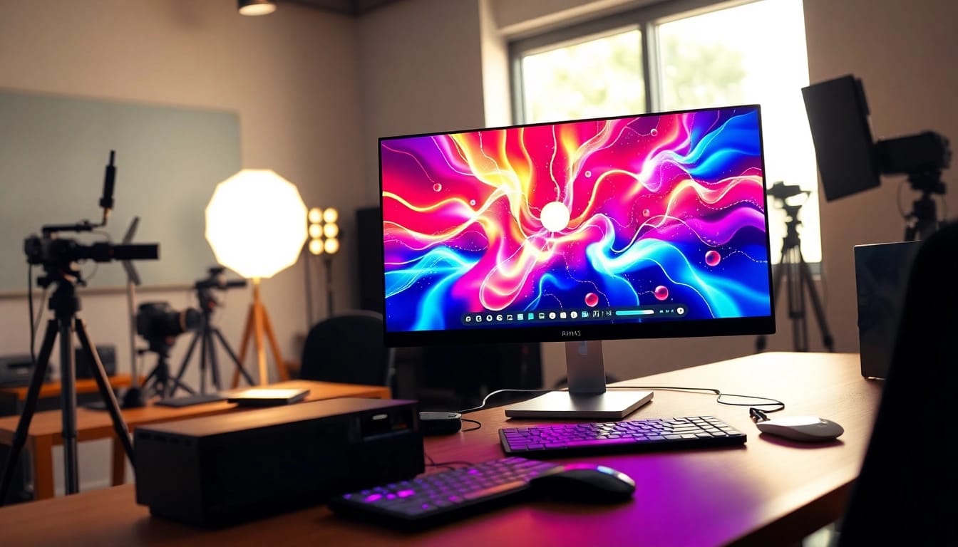 Creating engaging content with ai video generator in a modern workspace.